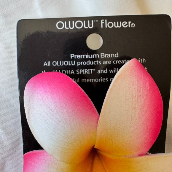 NWT Oluolu Flower Hawaiian Plumeria Flower Hair Clip, OS, Pink + Yellow + White - Picture 4 of 10